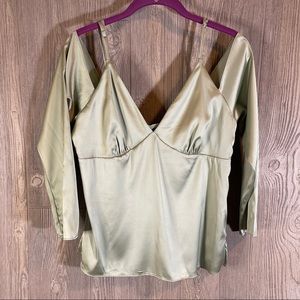 WAYF cold shoulder satin blouse sage green  Size M NWT
